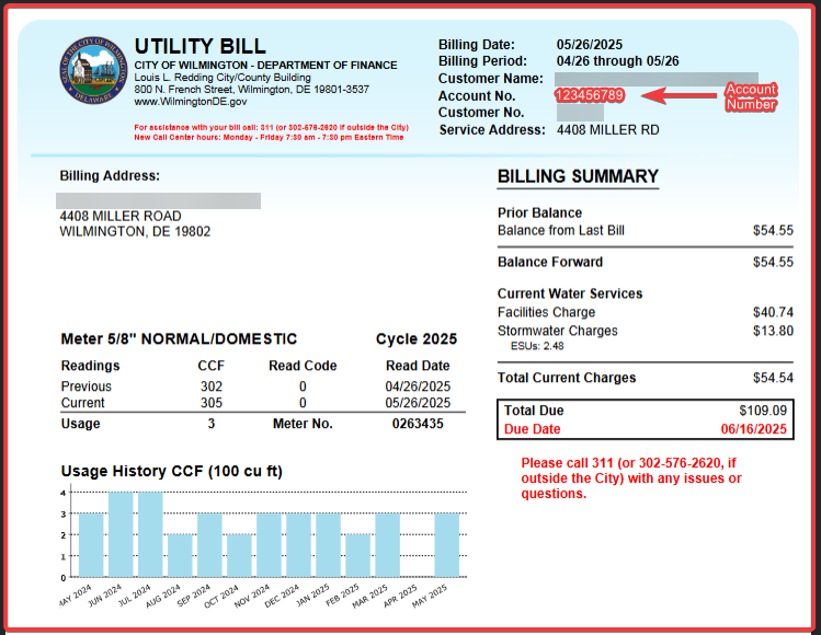 You can find your account number on your bill as shown.